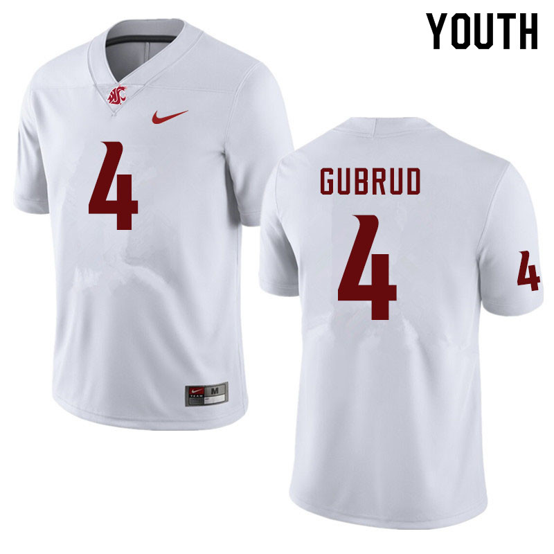 Youth #4 Gage Gubrud Washington State Cougars College Football Jerseys Sale-White - Click Image to Close